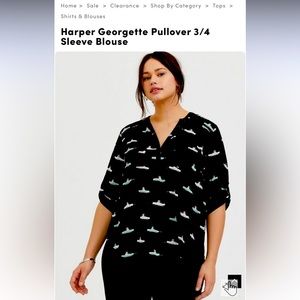 Plus-size, Torrid size 2, Georgette 3/4 blouse with Frenchie design
